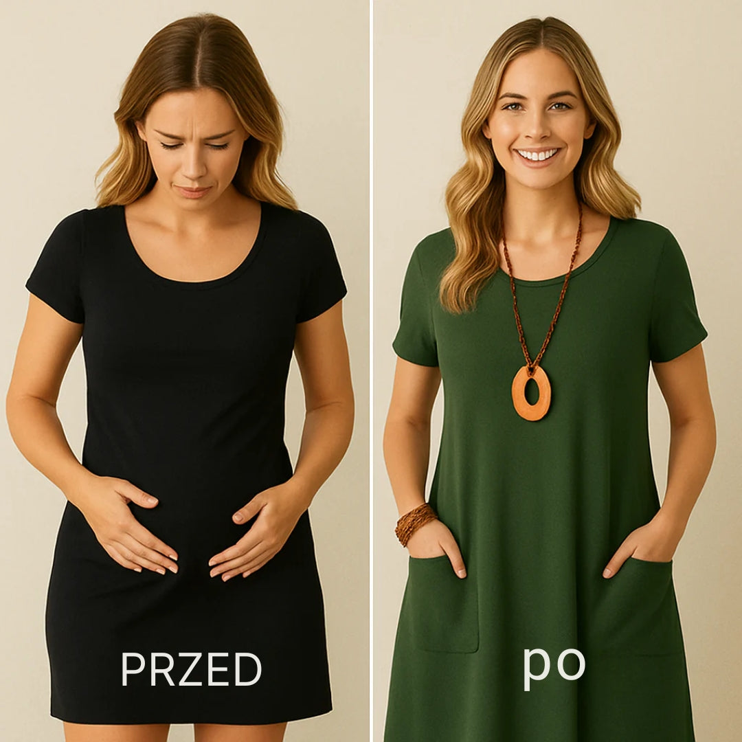 Joanna  - Elegancka sukienka z subtelnym zakryciem brzucha