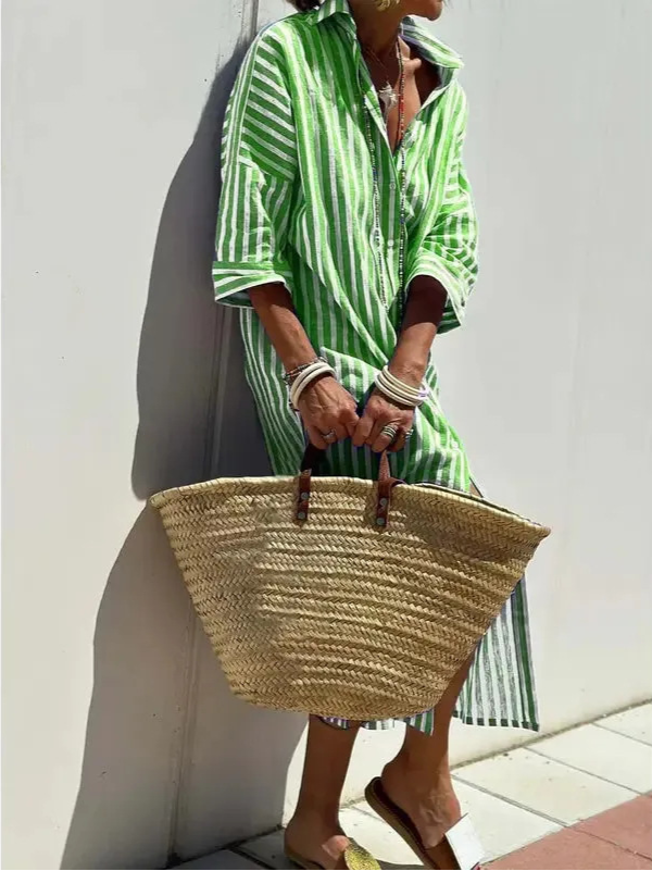 Sophia – Elegancka sukienka koszulowa w paski